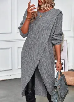 Women's Knitted Long Dress And Coat - Grey - View 1