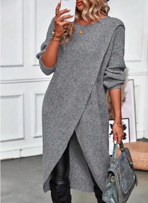 Women's Knitted Long Dress And Coat Gray - Shop at LoveMi