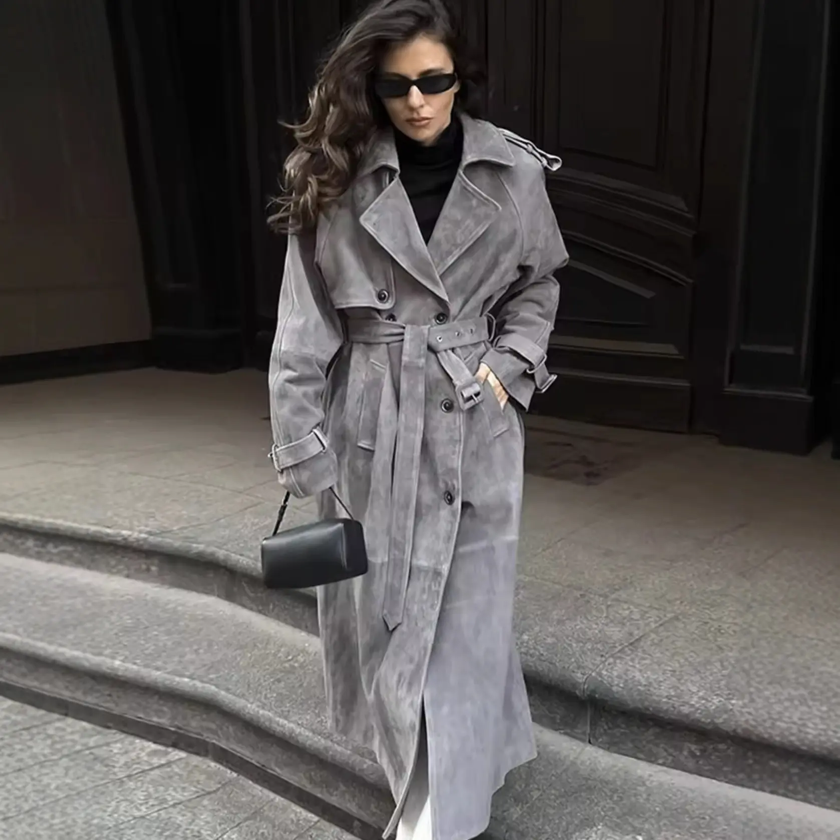Womens Fashion Casual Mid Length Trench Coat