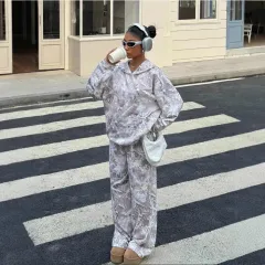 Street Fashion Camouflage Loose Casual Top With Straight-leg Pants - White - View 1