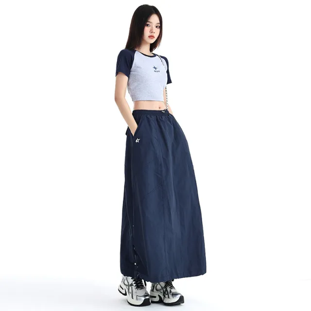 Sweet And Spicy Casual Umbrella Skirt Navy Blue Long Dress - Shop at LoveMi