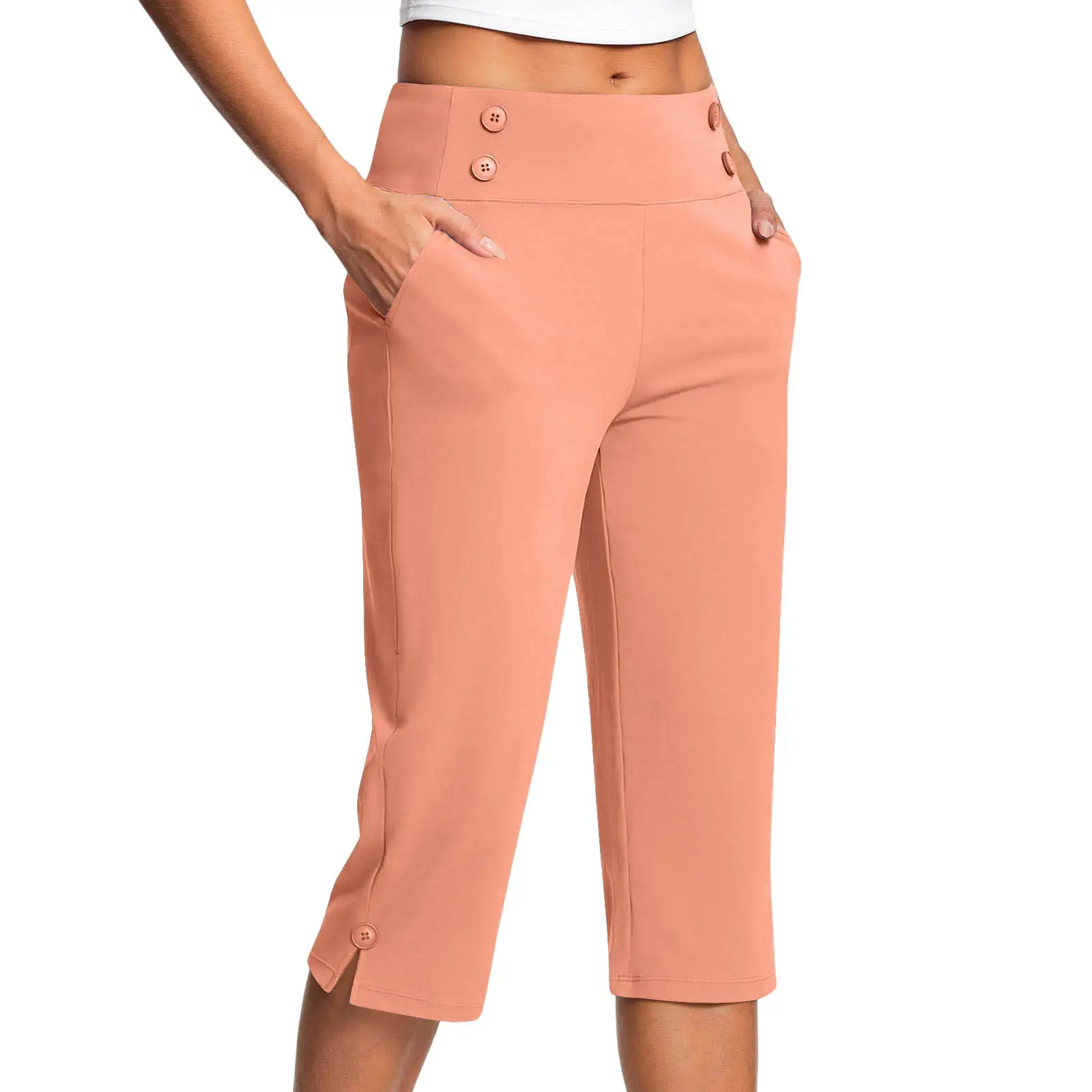 Womens Casual Plus-Size Cropped Sports Pants