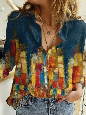 Women's Printed Casual Long Sleeve Shirt Style 27 - Shop at LoveMi