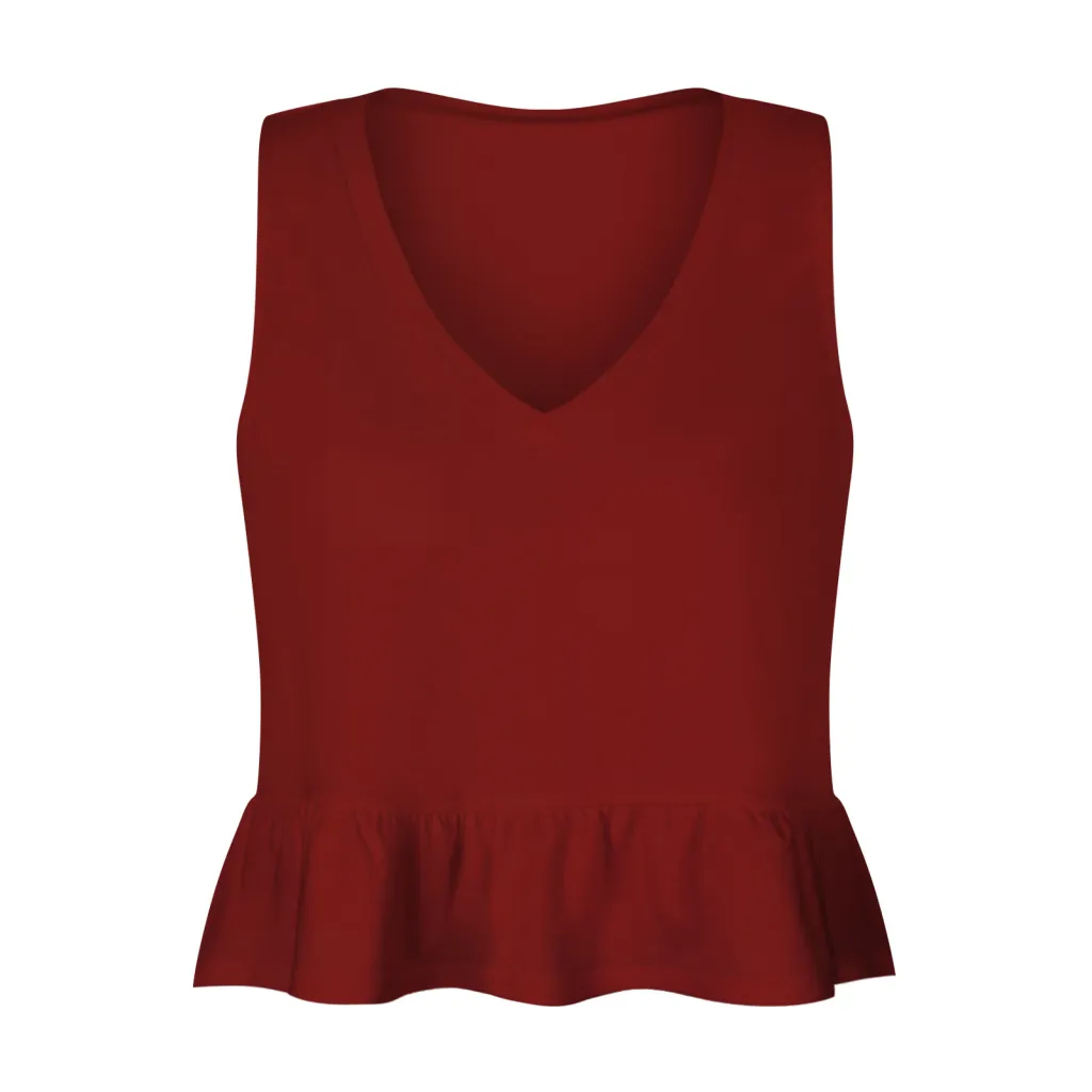 Women's Fashion Casual V-neck Ruffled Small Tank Top - Gsba004