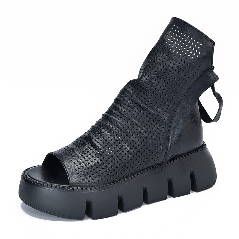 Leather Peep-Toe Platform Boots