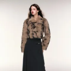 Fashionable Retro Sweet Cool Horn Button Short Leopard Print Faux Fur Coat Women - Coffee Bottom Dyed Tip - View 1