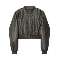 HeyHenry American Fashion Stand Collar Long Sleeve Short PU Leather Short Jacket - Brown - View 1