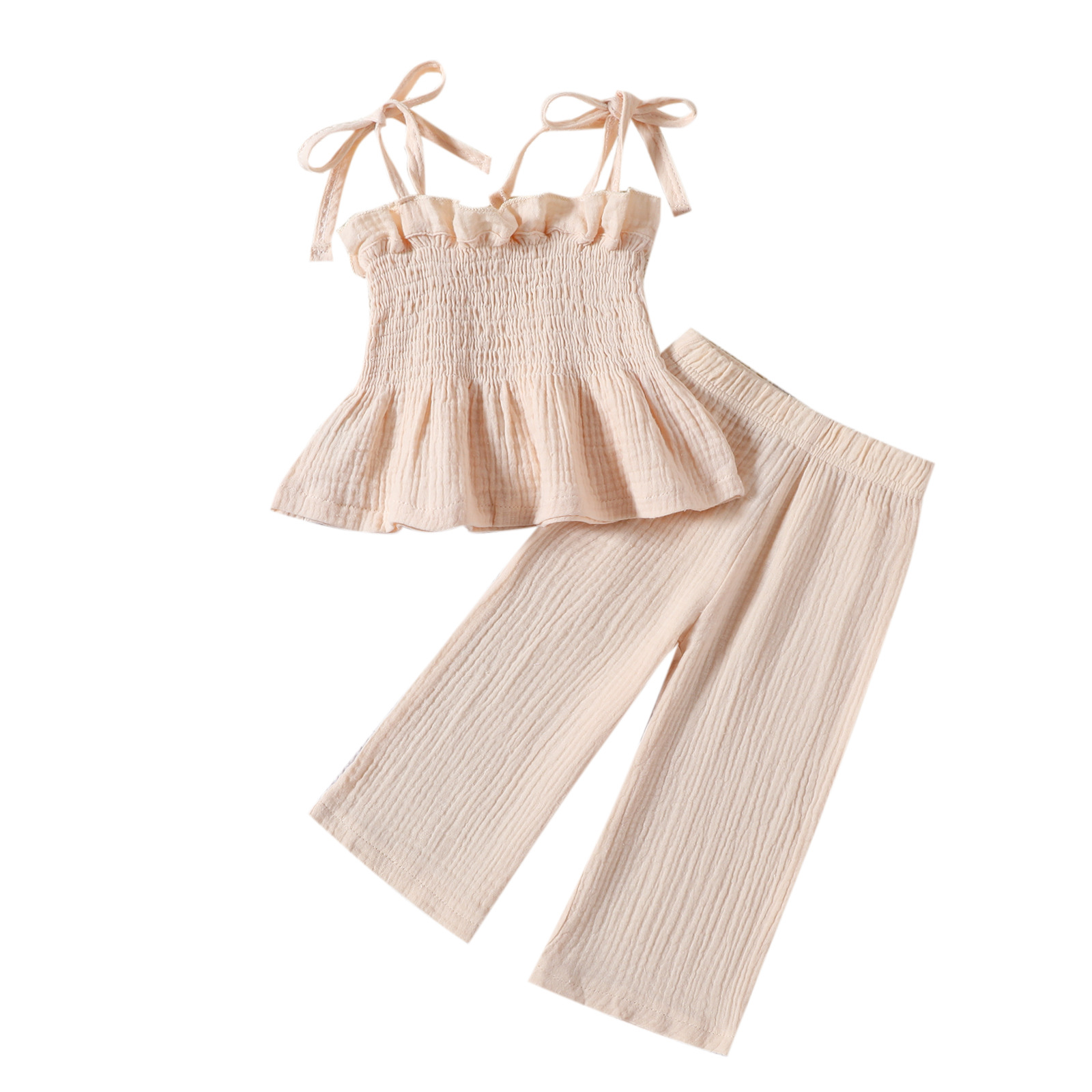 Girls Lace-Trimmed Strap Straight-Leg Pants Two-Piece Set
