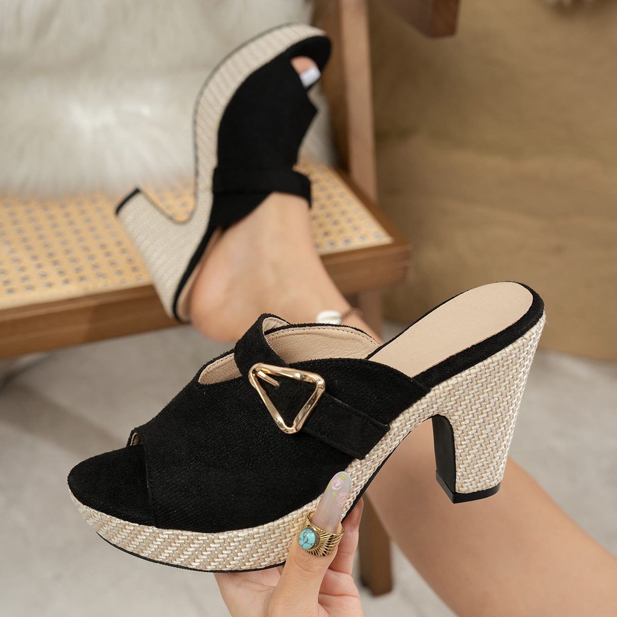 Faux Suede Wedge Sandals, picture 5 of 5