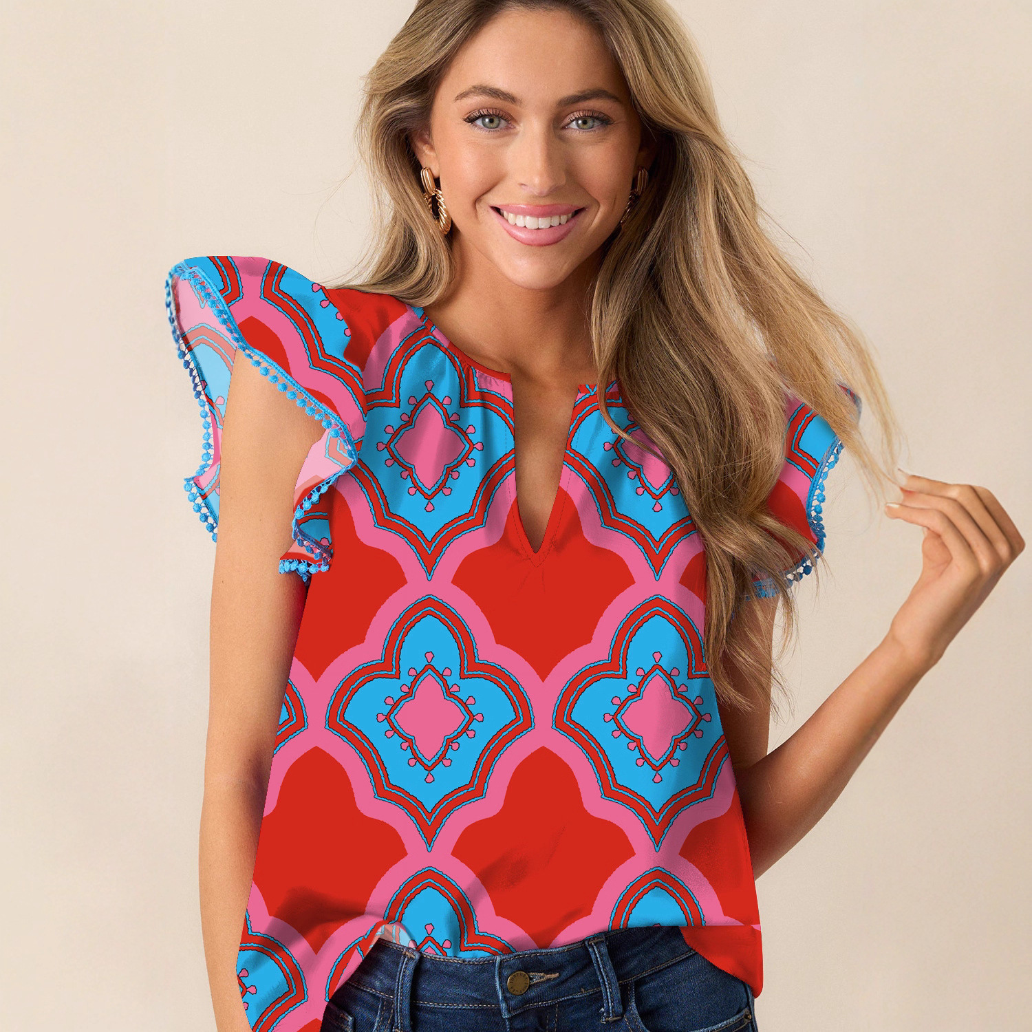 Loose-fit Chiffon Blouse Womens Short-sleeve Shirt