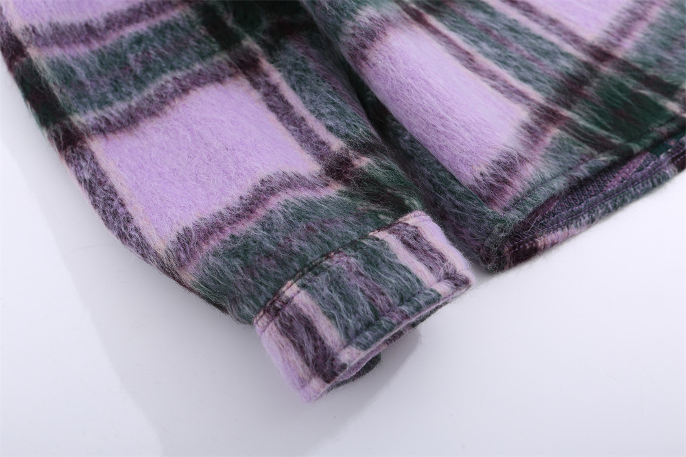 Embroidered Letter Color Matching Plaid Woolen Shirt