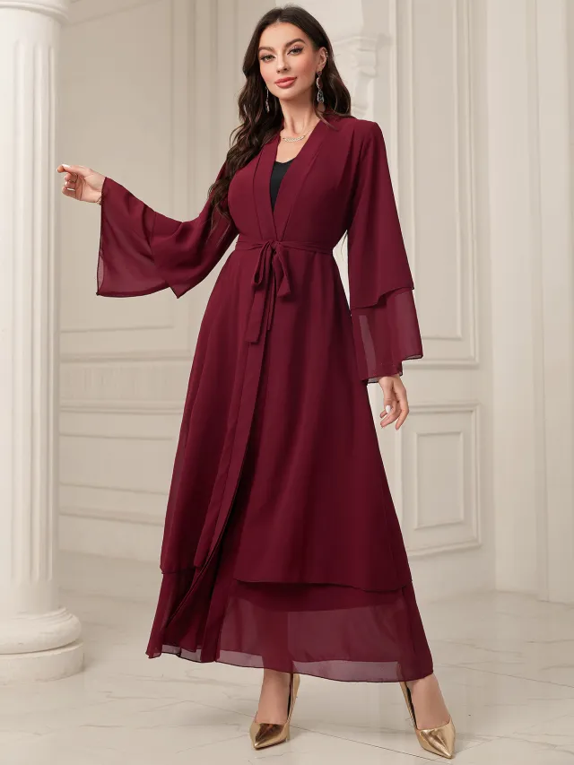 Middle East Solid Color Chiffon Plus Size Women's Gauze Robe Wine Red - Shop at LoveMi