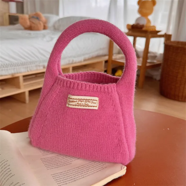 Fashion Solid Color Woolen Yarn Bag Portable Small Carrying Bag Women Rose - Shop at LoveMi