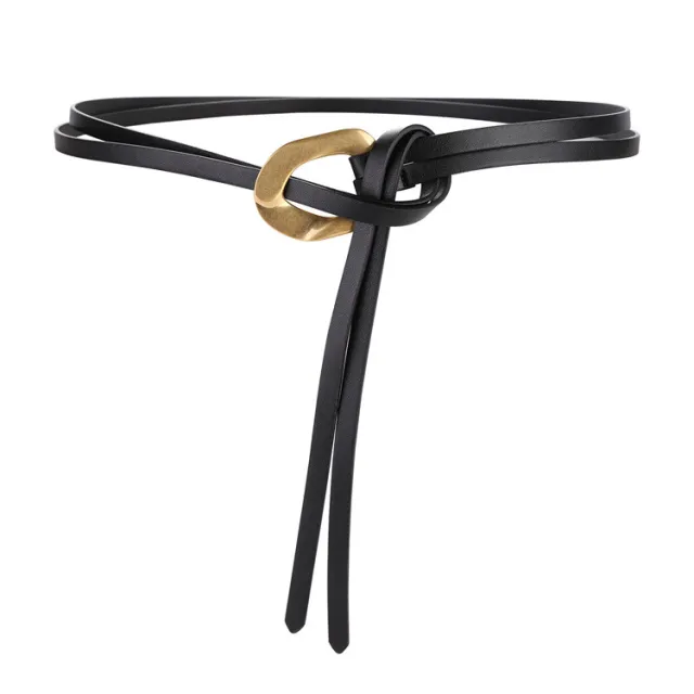 Fashionable And Novel Women's Knot Buckle Thin Belt Black - Shop at LoveMi