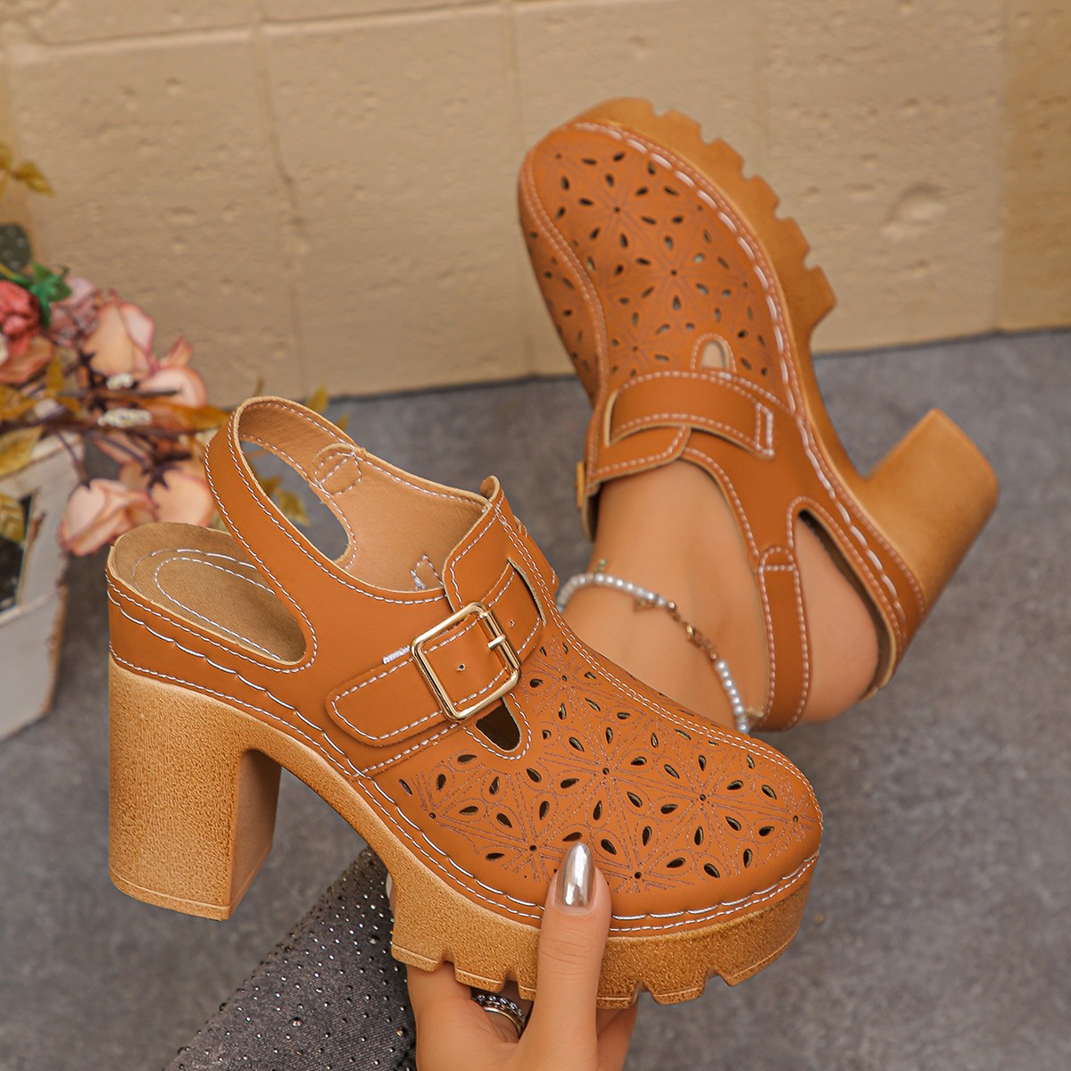 Metal Hollow-Out Sandals