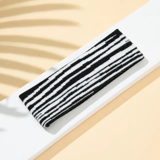 Elastic And Sweat absorbing Panda Cows Pattern Sports Knitted Hair Band Black And White Stripes - Shop at LoveMi