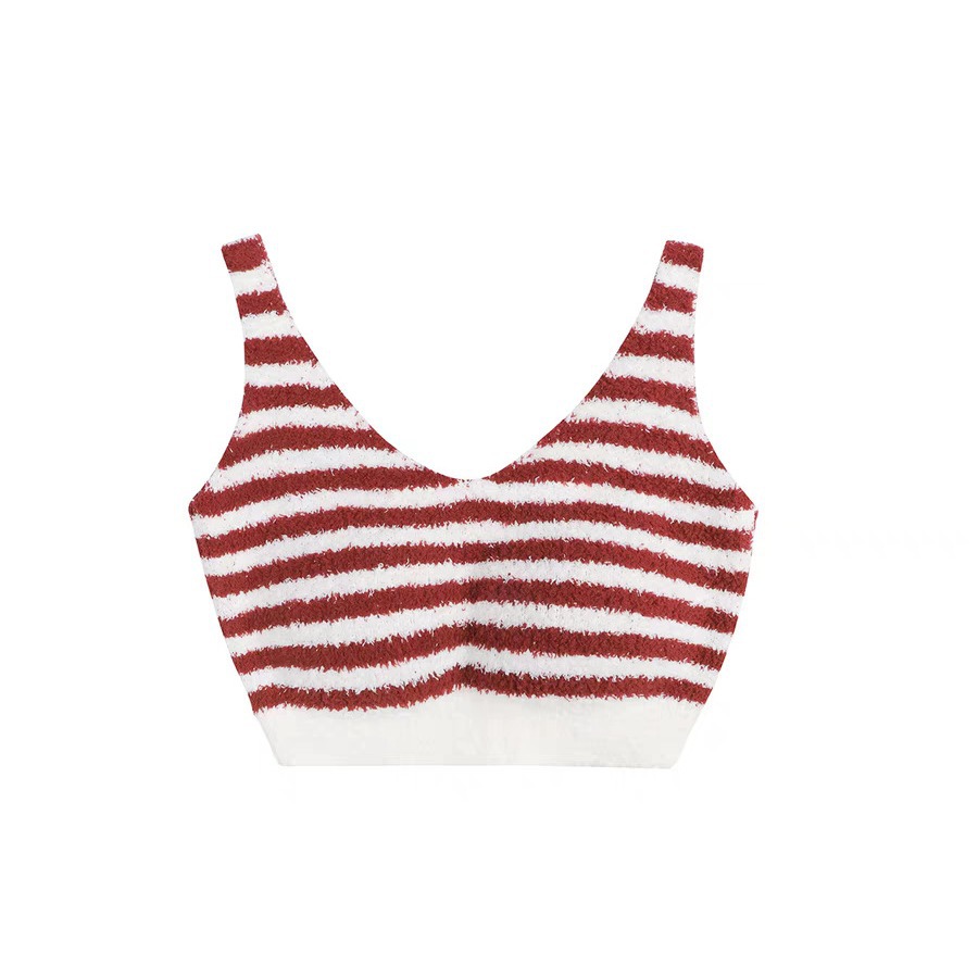 Contrast Color Stripe Warm Vest Underwear For Women