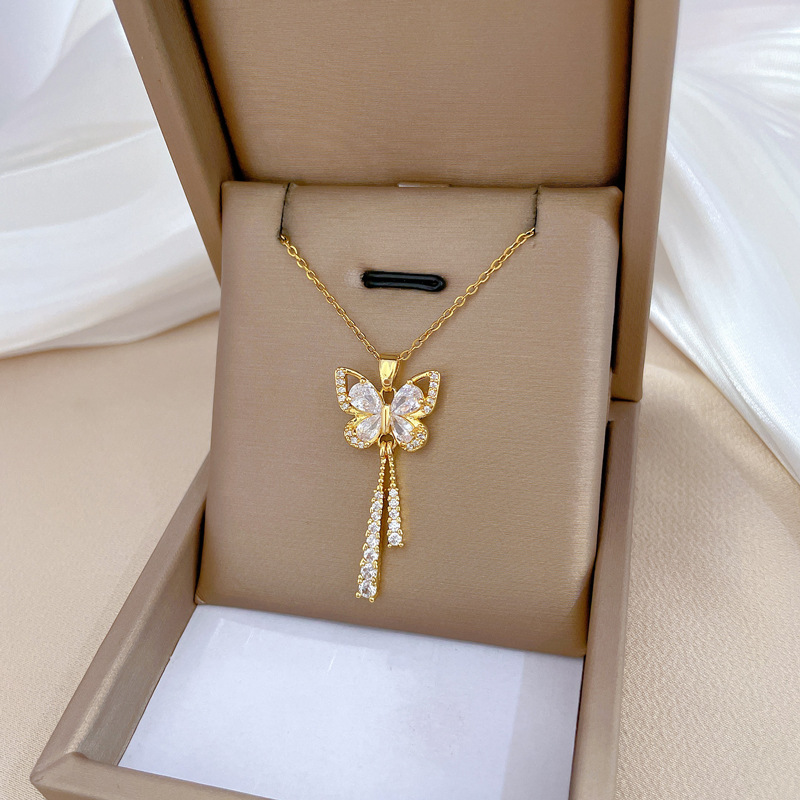Women's Butterfly Tassel Full Diamond Necklace