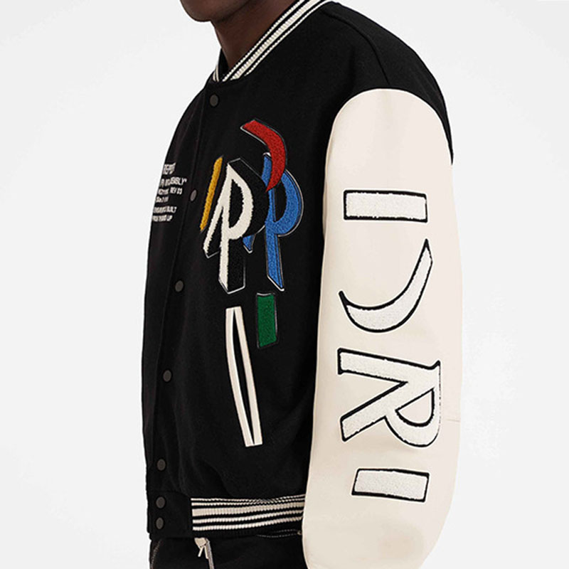 Color R Letter Embroidery Quilted Leather Sleeve Jacket Jacket Men's And Women's Baseball Uniform