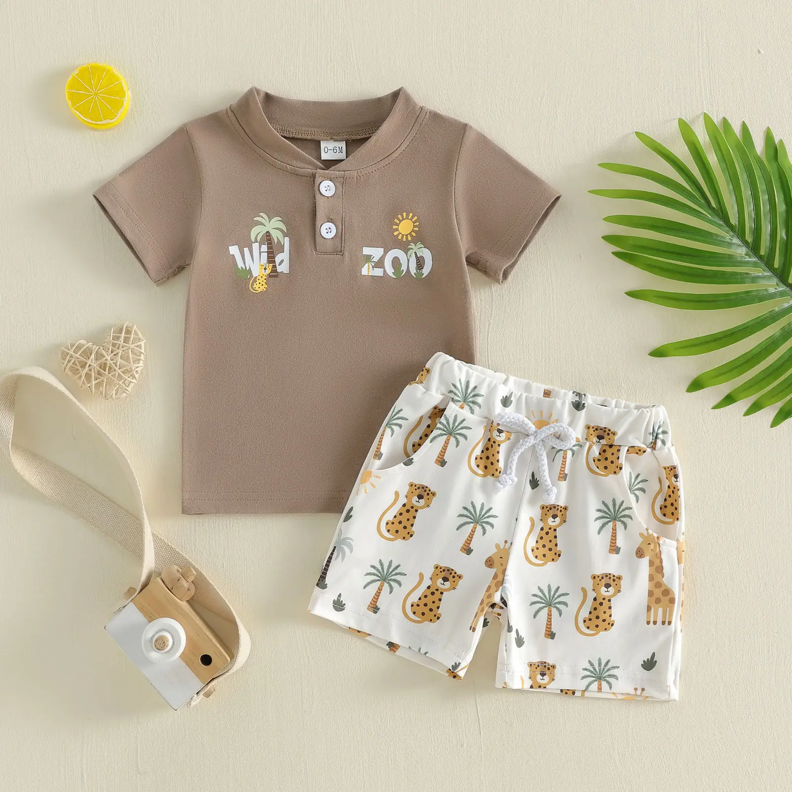 Printed Polo-collar Short-sleeve T-shirt And Shorts Two-piece