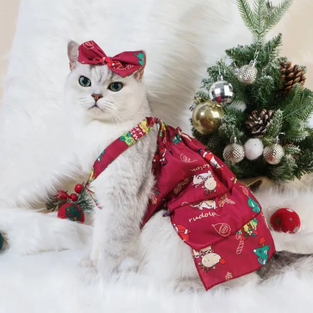 Spring And Summer Dog Clothes Cat Clothing Pet Cotton Floral Slip Dress Mesh Skirt Dress Wine Red Christmas Dress - Shop at LoveMi