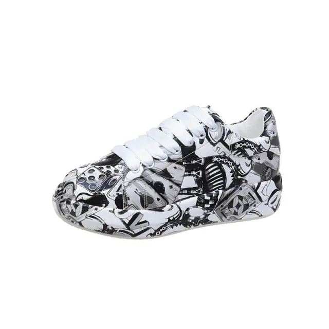 Women's Fashion Platform Casual Shoes Painted Sneakers Black - Shop at LoveMi