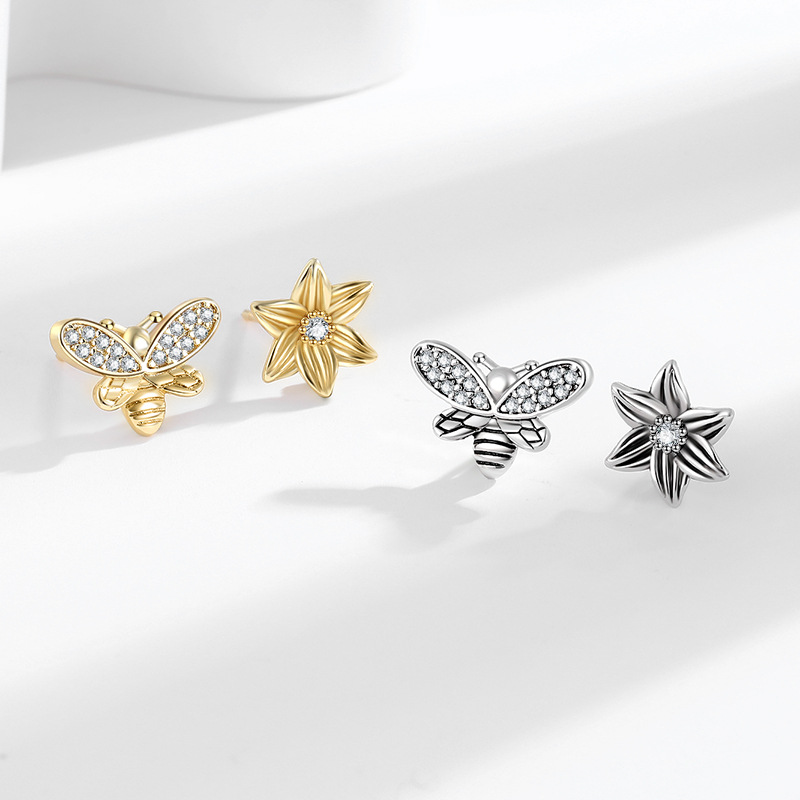 New Bee Ear Studs Women's High-grade Sunflower Asymmetric