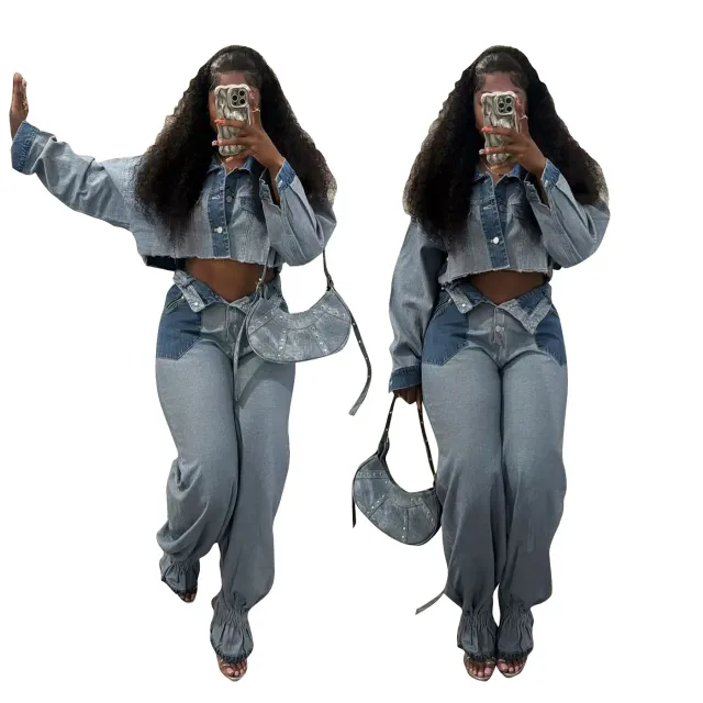 Women's Clothing Casual Multicolor Denim Suit Blue - Shop at LoveMi