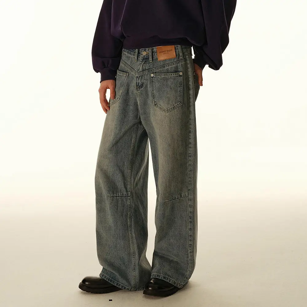 Men's American-style Vintage Washed Patchwork Reverse-wear Denim
