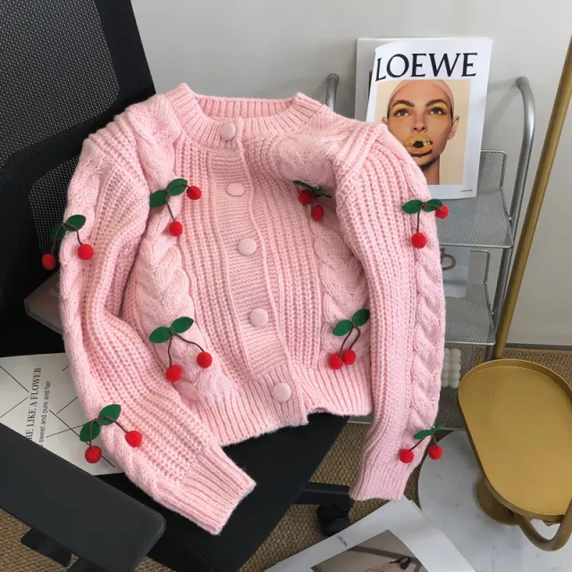 Cherry Younger Sweet Sweater Female Korean Loose And Lazy Style Pink - Shop at LoveMi
