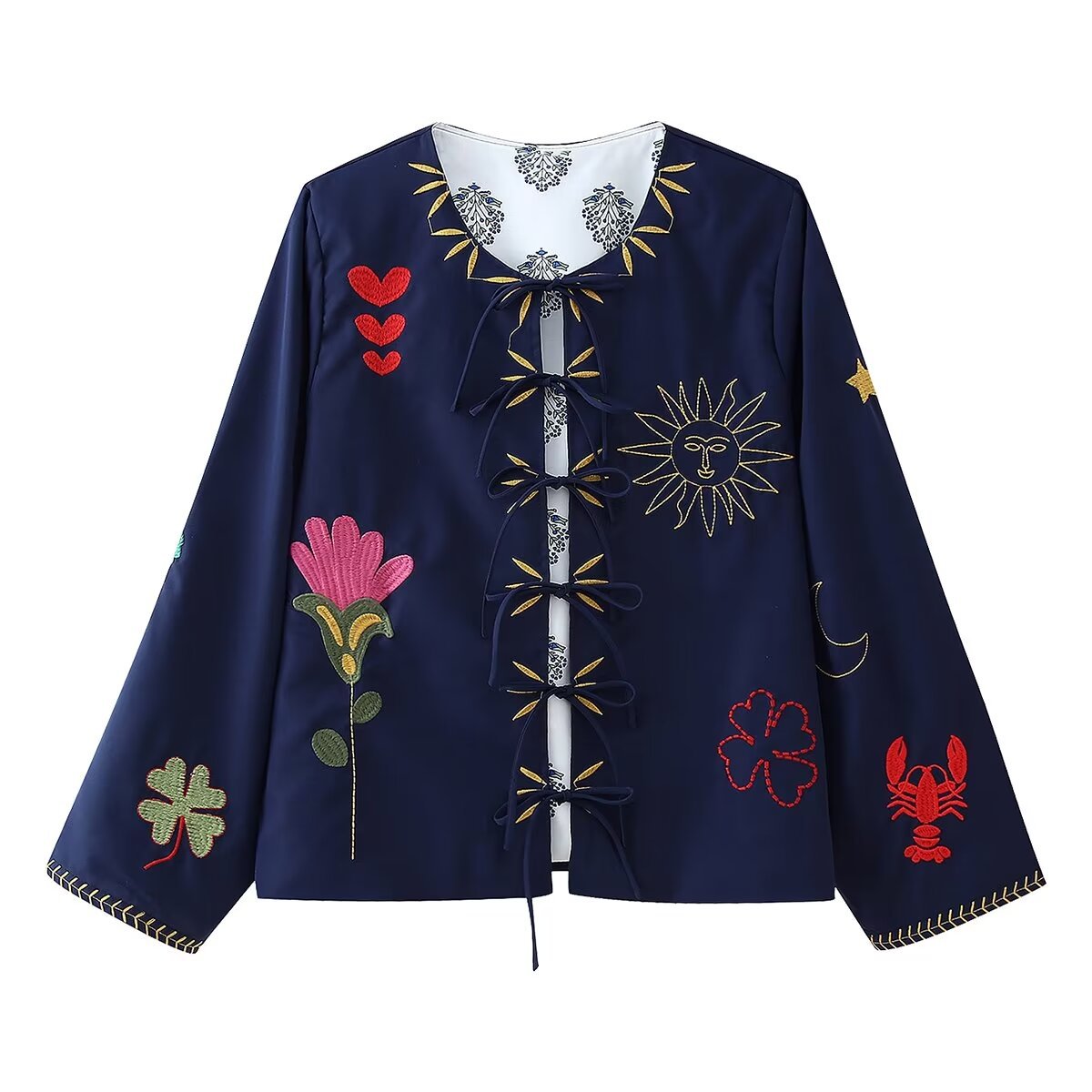 Fashion Casual All-match Lace-up Embroidered Long-sleeved Jacket