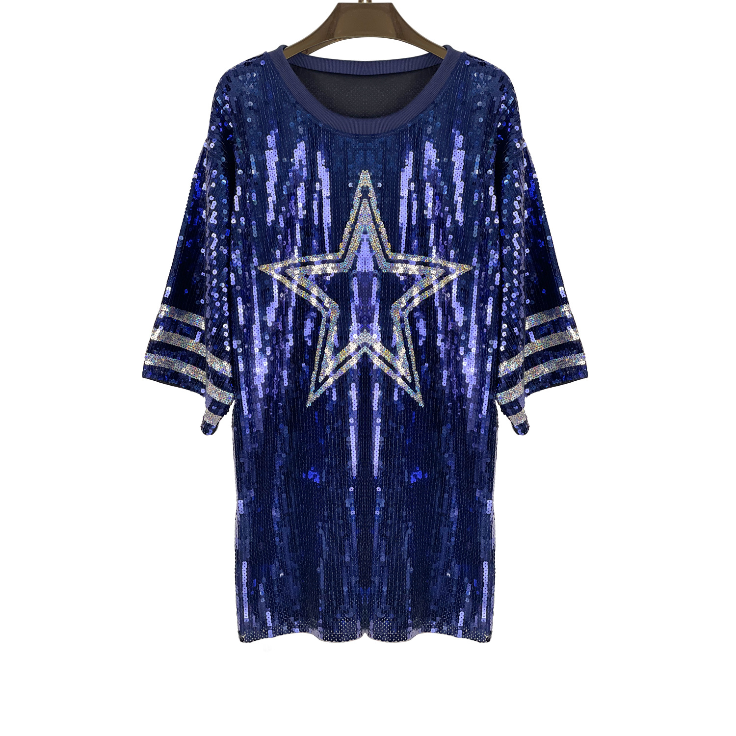 Women's Pearl Embroidery Mid length Loose Top Blue - Shop at LoveMi