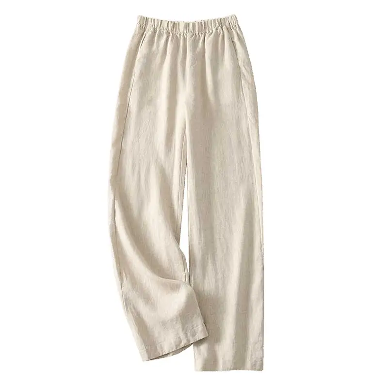 Cotton Linen Sickle Straight Retro Inner Edge Matchet Pants