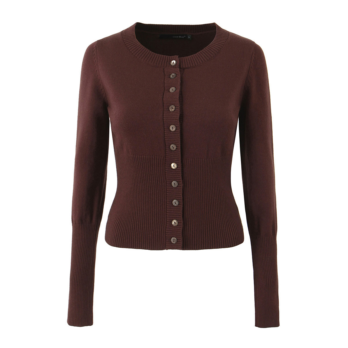 Slim Breasted Knitted Cardigan High Waist Leather Ring Pleated Skirt Brown - Shop at LoveMi