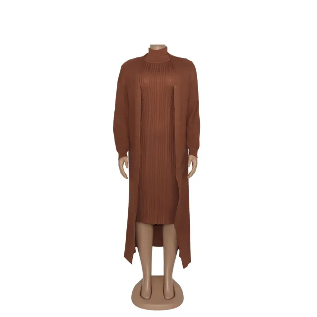 Women's Knitting Sweater Suit Skirt Slim Fit Plus Size Turtleneck Loose Elastic Khaki - Shop at LoveMi