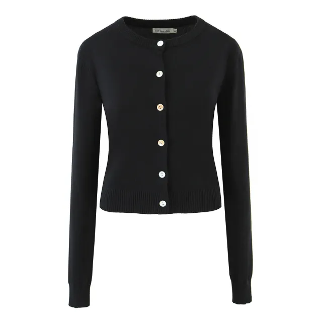 Women's Retro Multi color Round Neck Long Sleeve Jacket Black - Shop at LoveMi