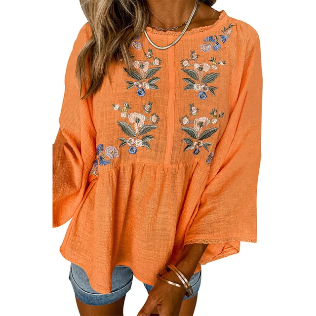 European And American Leisure Style Loose Round Neck Pullover Orange - Shop at LoveMi