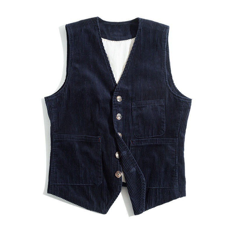 Mens Spring Autumn Corduroy Vest With Patchwork Design