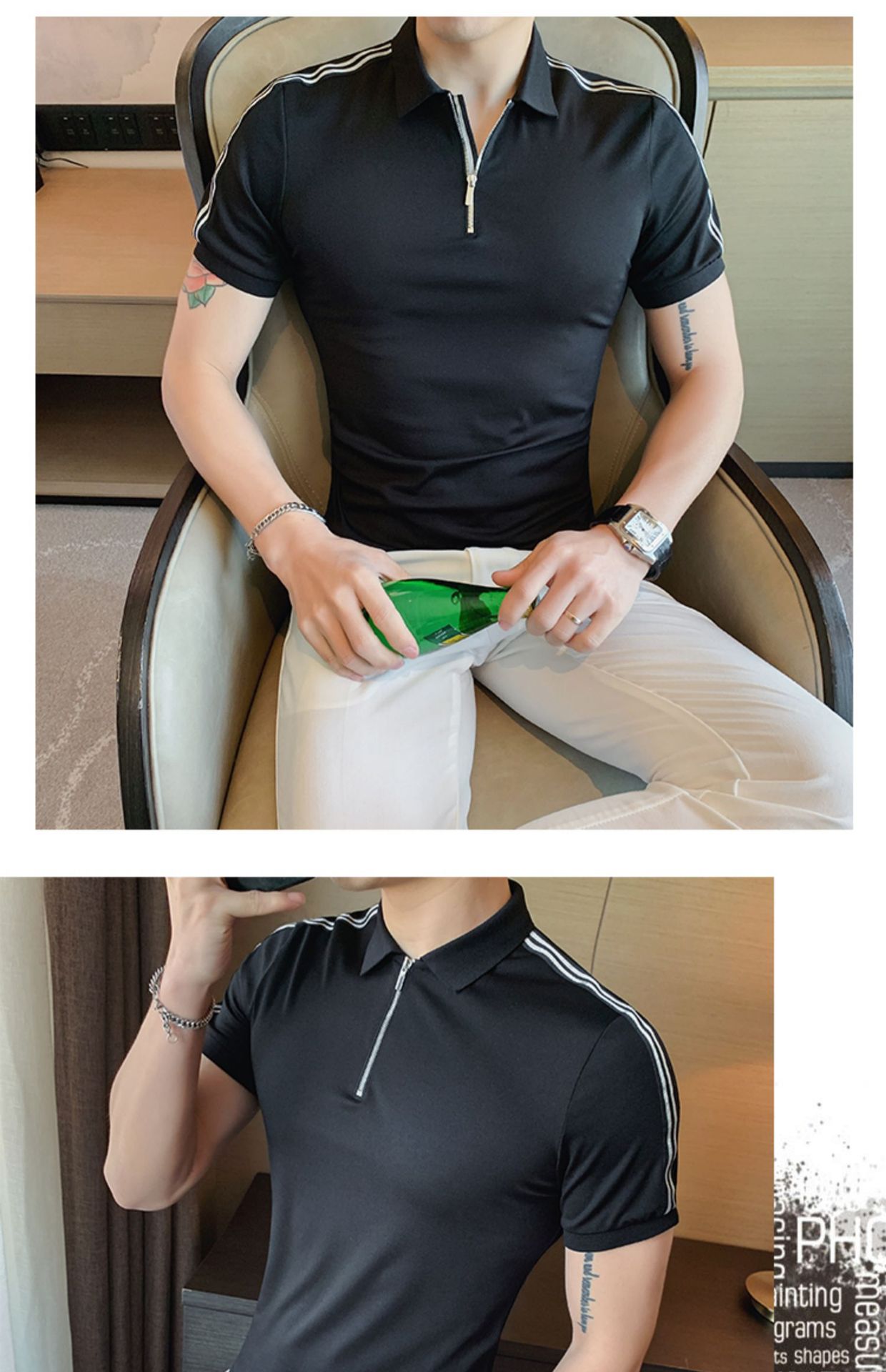 Title 9, New Mens Zip Collar Polo Shirt Slim Fit T-Shir...