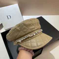 Diamond Plaid PU Navy Hat European And American - Beige Drill Chain - View 1