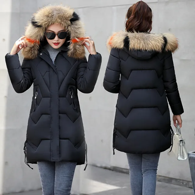 Thick Mid length Slim fit Women's Korean style Small Cotton padded Jacket Black - Shop at LoveMi