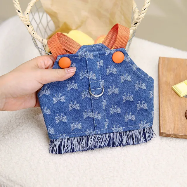 Pet's Chest back Full Bottom Bow Denim Dark Orange - Shop at LoveMi