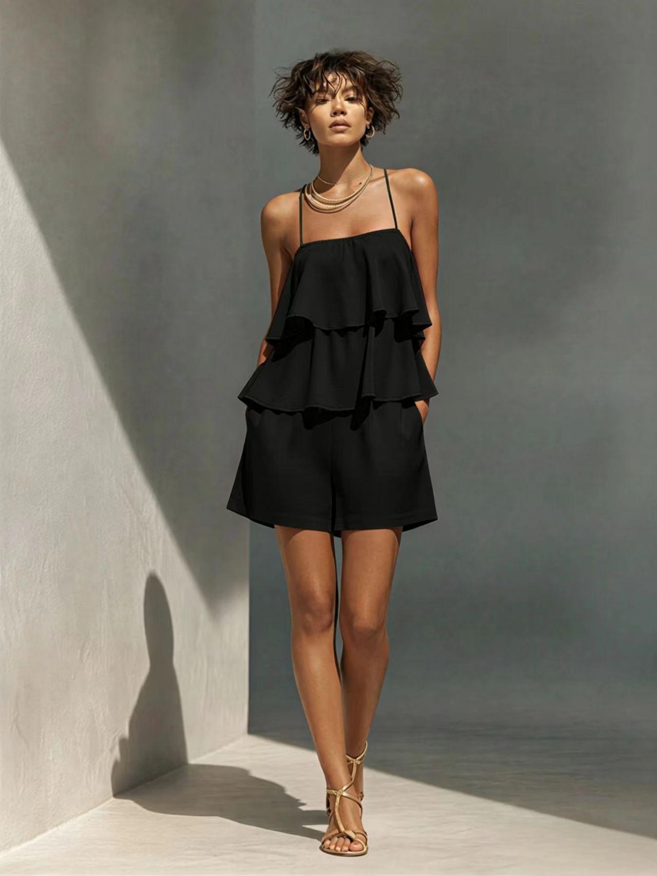 Women's Multi-Layer Ruffle Set in White – Editorial Fashion Shot