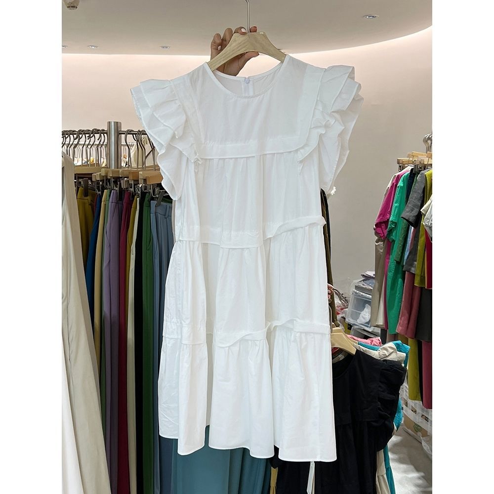 Ruffled-edge White French-style Niche Vintage Midi Cake Dress