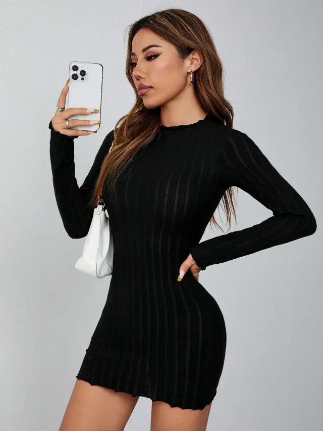 Sexy Innocently Seductive Dress Minimalist Slim Fit Body Hugging Mini Skirt Black - Shop at LoveMi