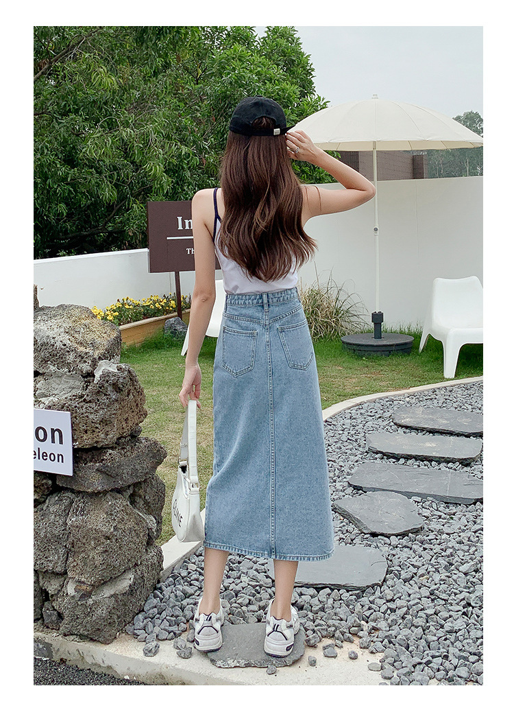 Women's High Waist Summer Retro Straight Loose Denim Skirt