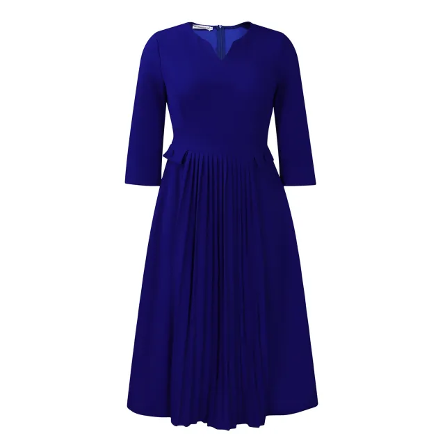 Women's Solid Color Plus Size Fashion Pleated Dress Blue - Shop at LoveMi