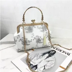 Embroidered Cheongsam One-shoulder Messenger Handbag Retro Lei Antique Style Women - Grey - View 1