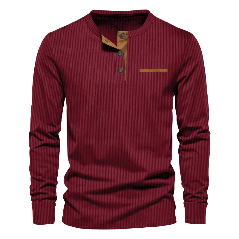 Men's Independent Stand Corduroy Casual Henley Slim Solid Color