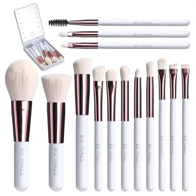 Rechargeable Luminous Mirror Portable Makeup Brush Suit White Without Logo - Shop at LoveMi